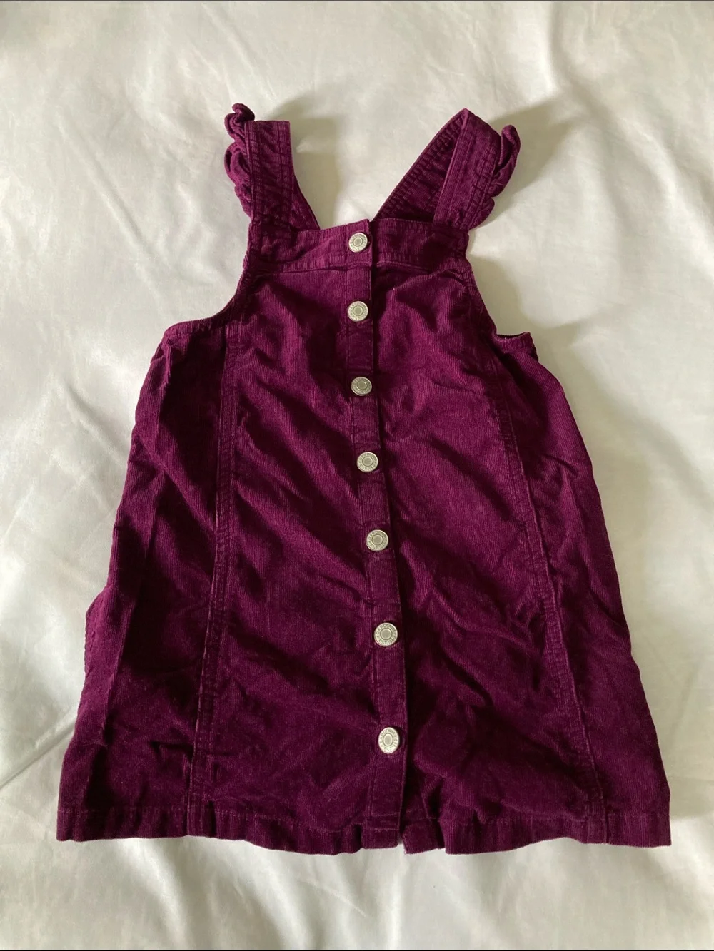 GAP Deep Plum Button-Down Overall Dress with Ruffle Straps